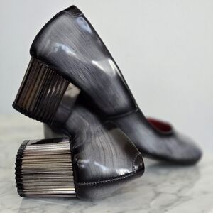 GIROTTI Luxury Classic Silver Heel in Brushed Grey Black Patent Leather …